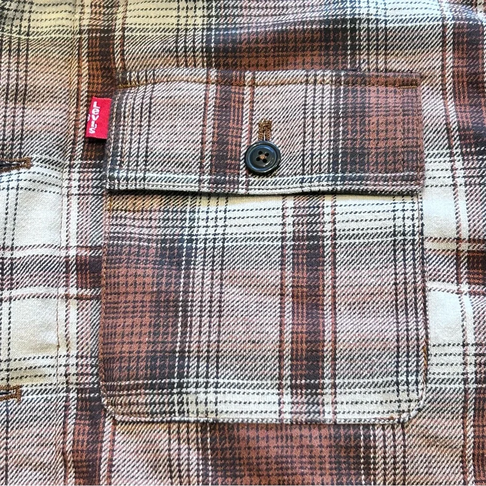Levi's® Sherpa Lined Brown Ombre Plaid Shirt Jacket Jersey Hoodie Men’s L NEW - Picture 7 of 16